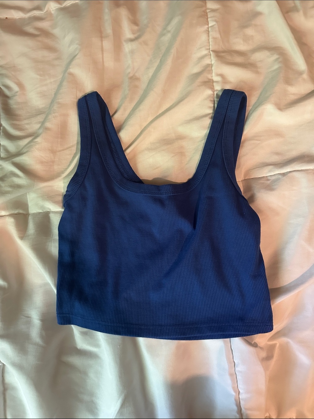 Basic Ribbed Crop Tank Top - Deep Blue